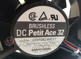 SANYO DENKI BRUSHLESS FAN DC  PETIT ACE 32  24V .09A MODEL 109P0824H217